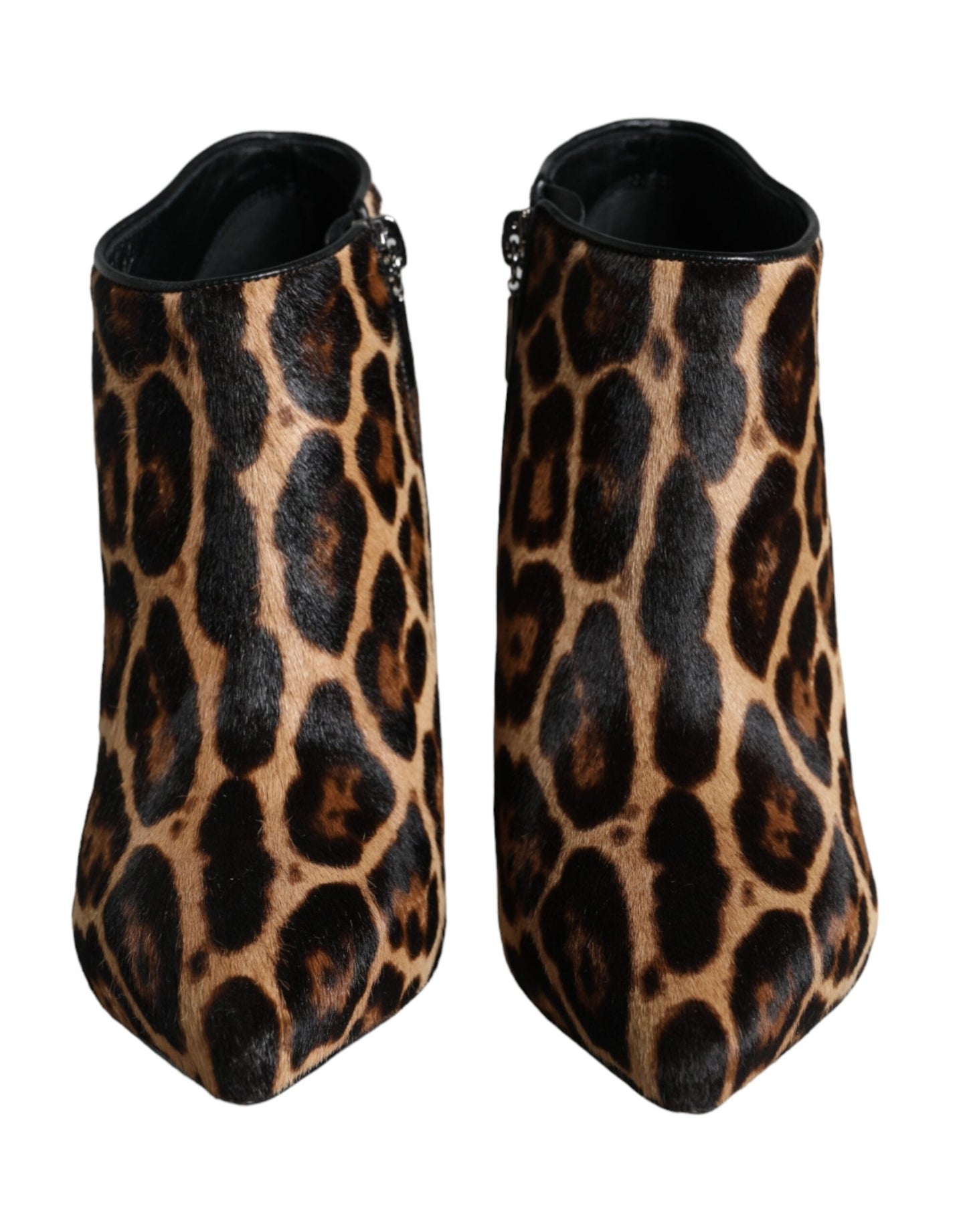 Dolce & Gabbana Brown Leopard Calf Fur Heels Ankle Boots Women's Shoes