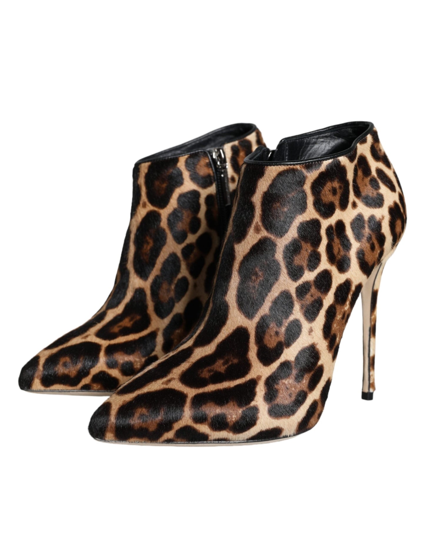 Dolce & Gabbana Brown Leopard Calf Fur Heels Ankle Boots Women's Shoes