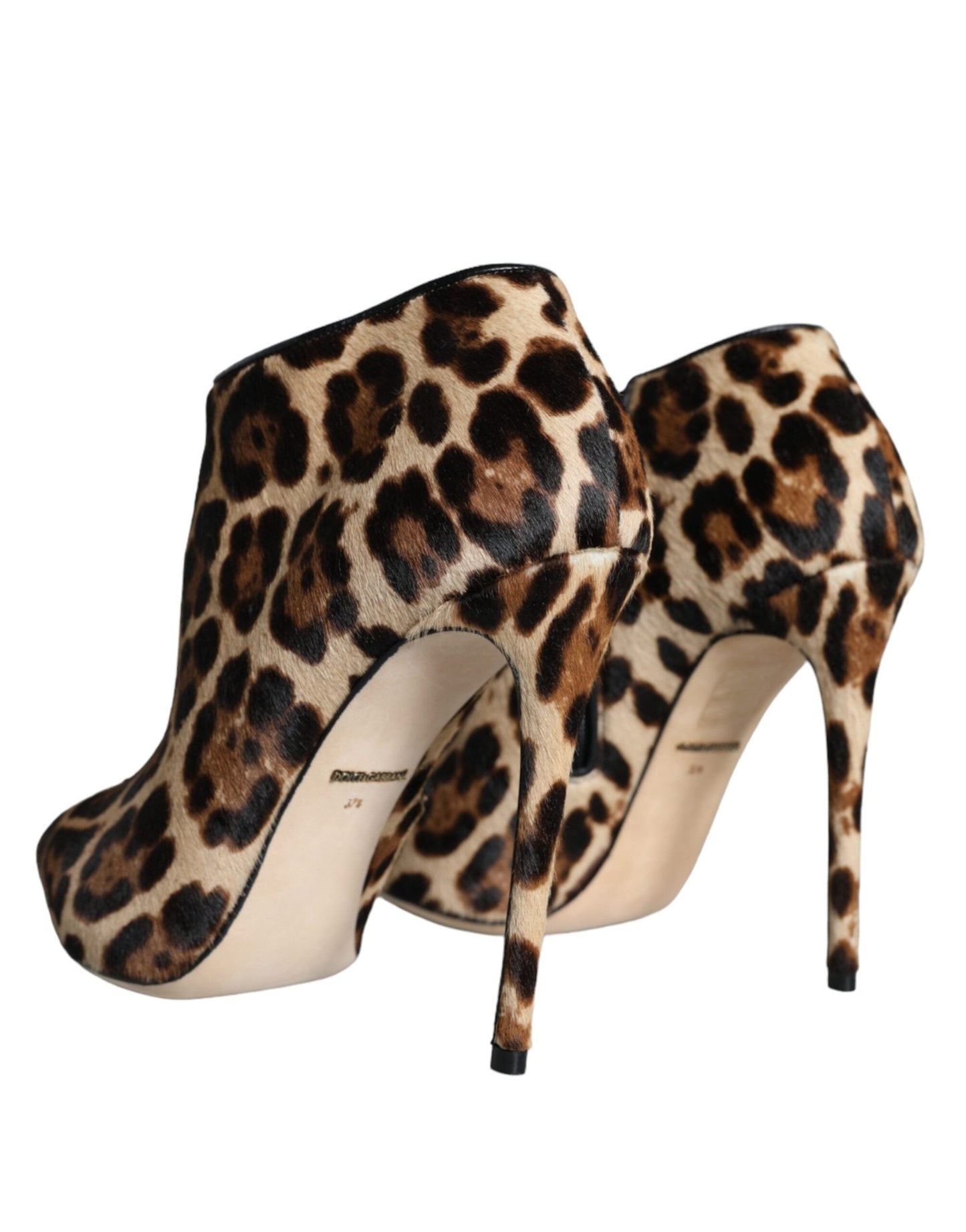 Dolce & Gabbana Brown Leopard Calf Fur Heels Ankle Boots Women's Shoes