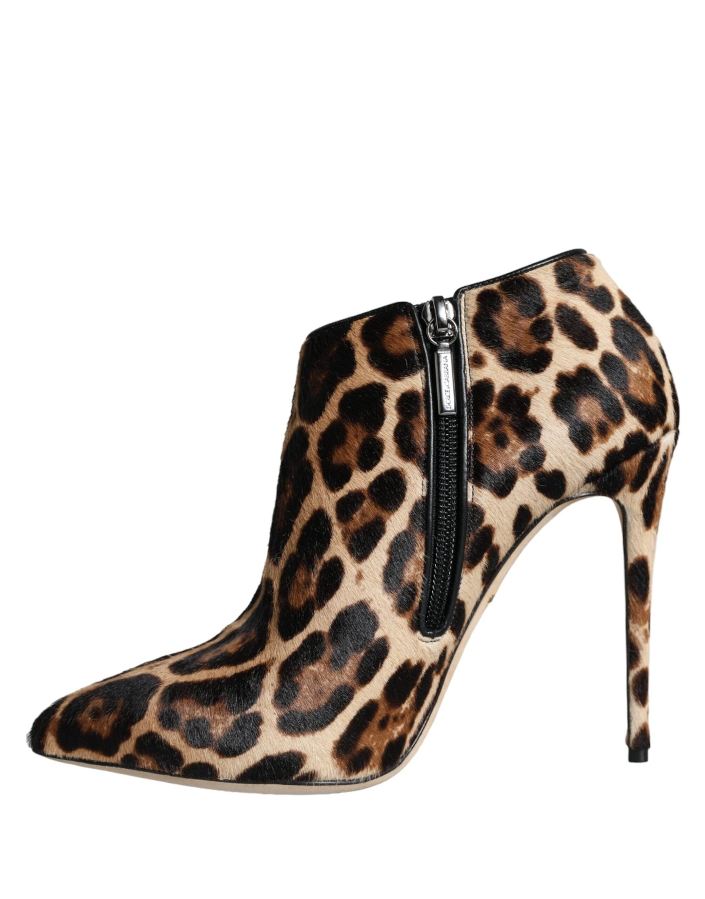 Dolce & Gabbana Brown Leopard Calf Fur Heels Ankle Boots Women's Shoes