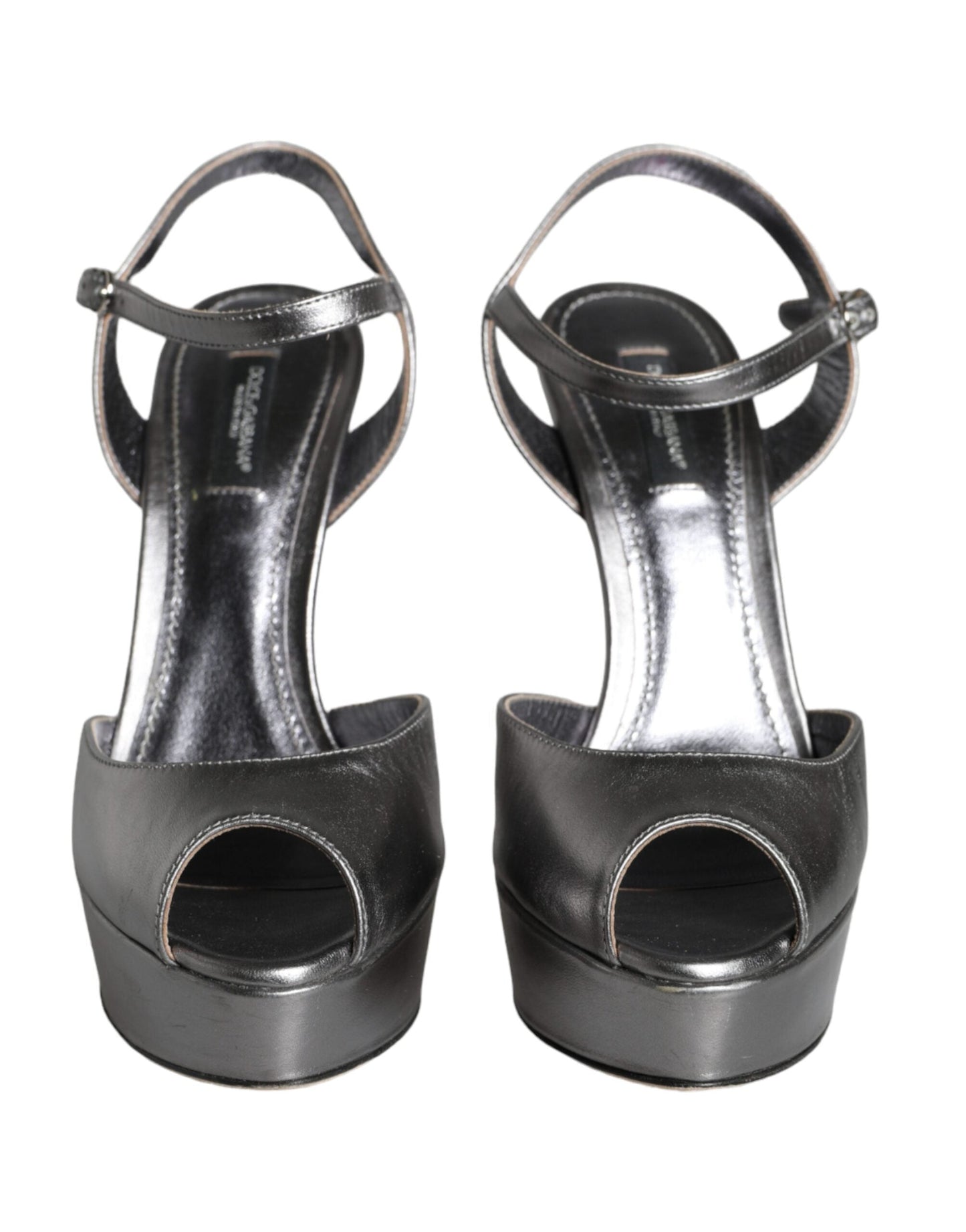 Dolce & Gabbana Metallic Silver Leather Keira Platform Sandals Women's Shoes (Pre-Owned)