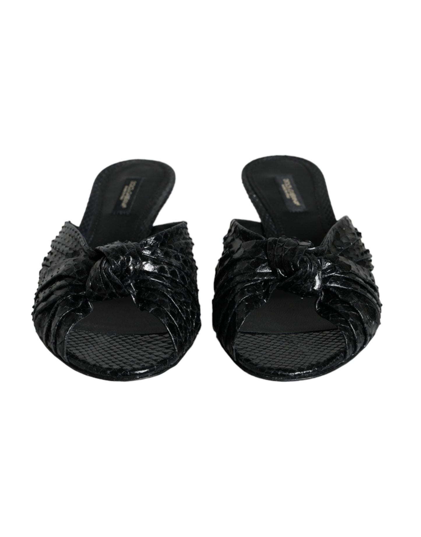 Dolce & Gabbana Black Leather Heels Slides Sandals Women's Shoes