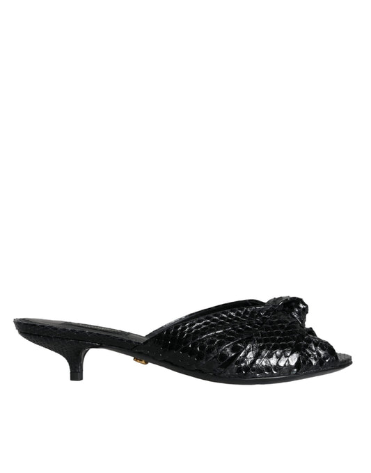 Dolce & Gabbana Black Leather Heels Slides Sandals Women's Shoes