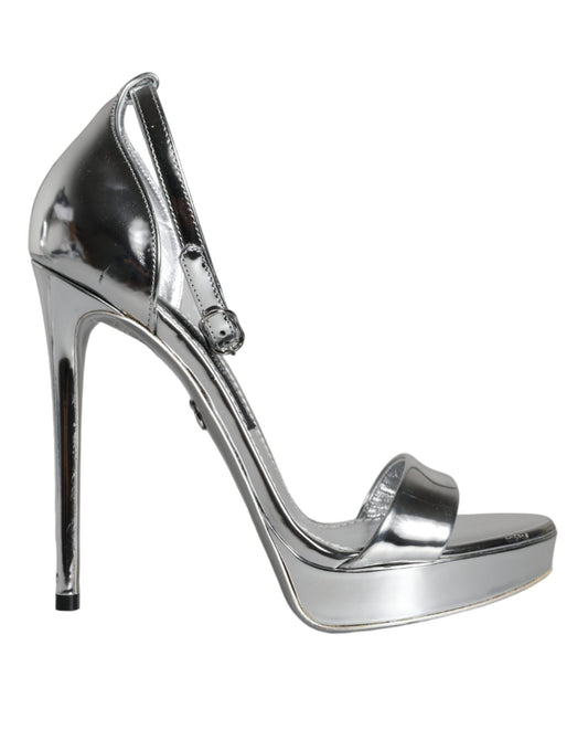 Dolce & Gabbana Silver KEIRA Heels Ankle Strap Sandals Women's Shoes (Pre-Owned)