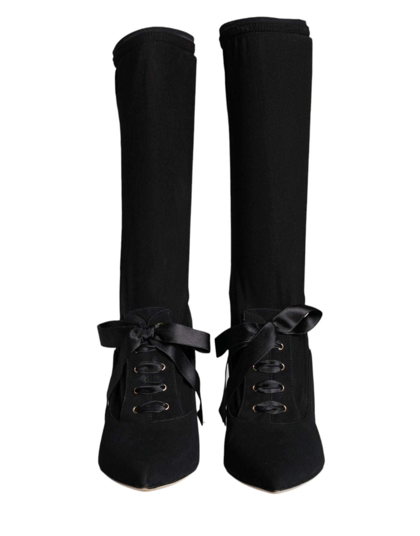 Dolce & Gabbana Black Stiletto Heels Mid Calf Boots Women's Shoes