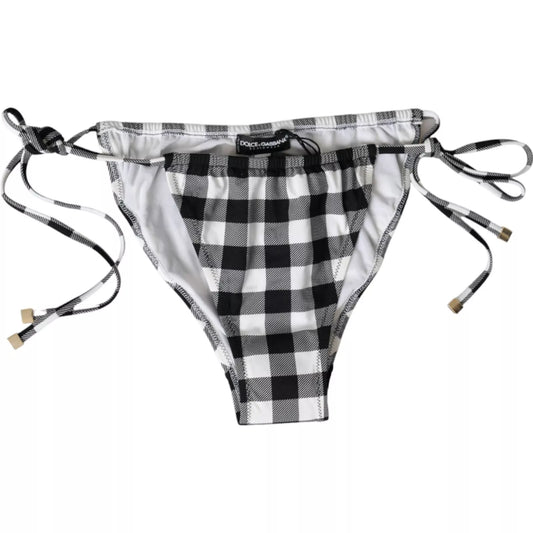 Dolce & Gabbana Black White Check Swimwear Beachwear Bottom Women's Bikini