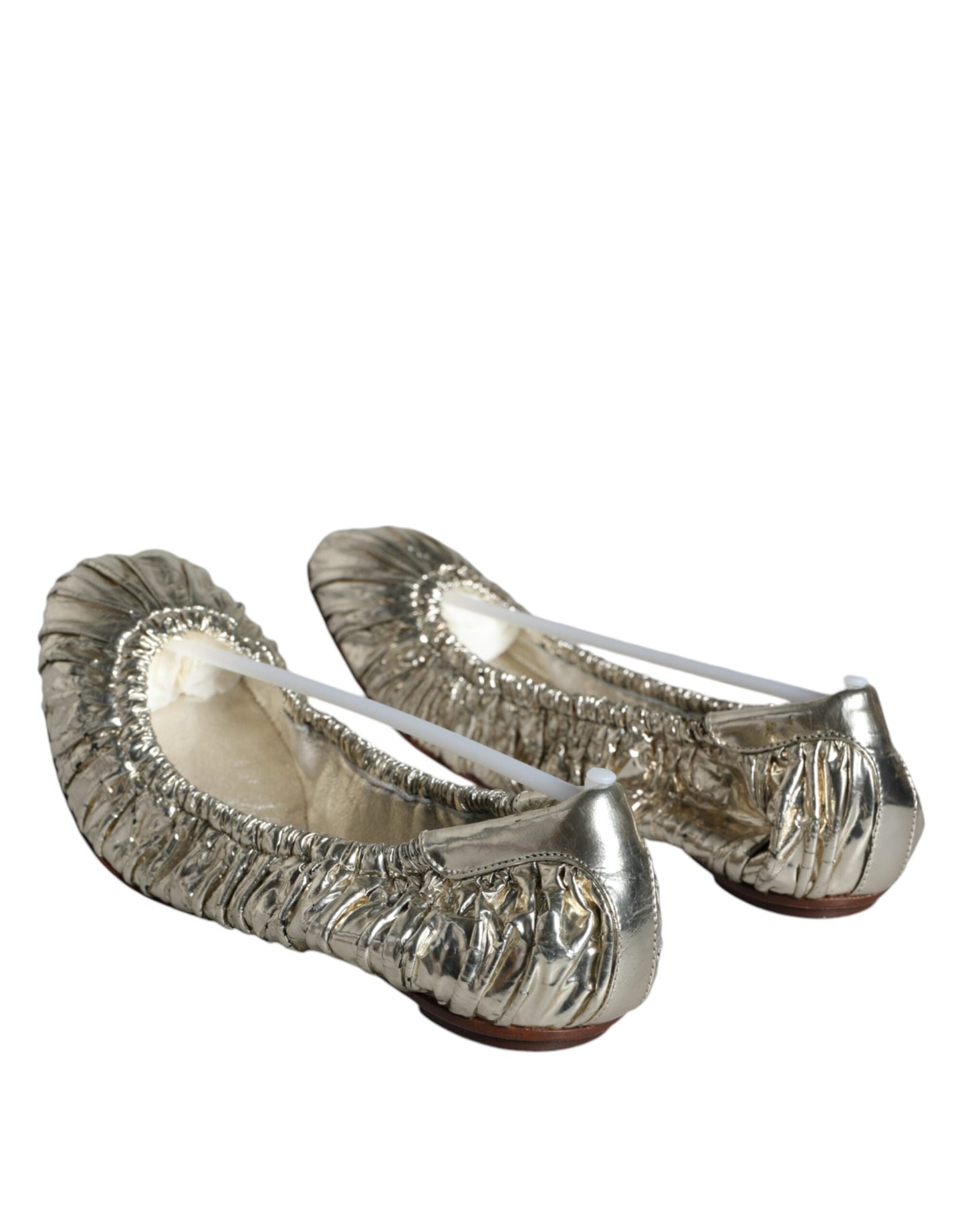 Dolce & Gabbana Silver Patent Leather Scrunch Ballet Flats Women's Shoes (Pre-Owned)