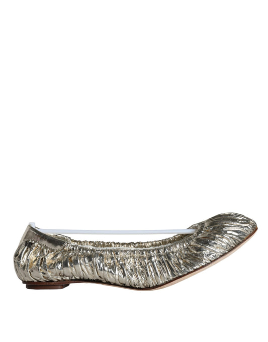 Dolce & Gabbana Silver Patent Leather Scrunch Ballet Flats Women's Shoes (Pre-Owned)