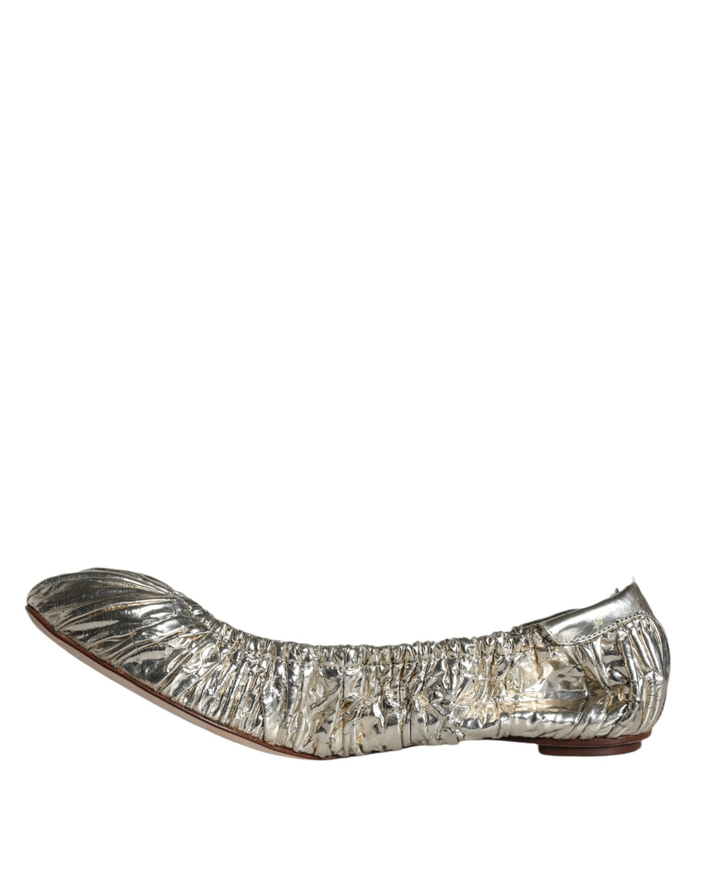 Dolce & Gabbana Silver Patent Leather Scrunch Ballet Flats Women's Shoes (Pre-Owned)