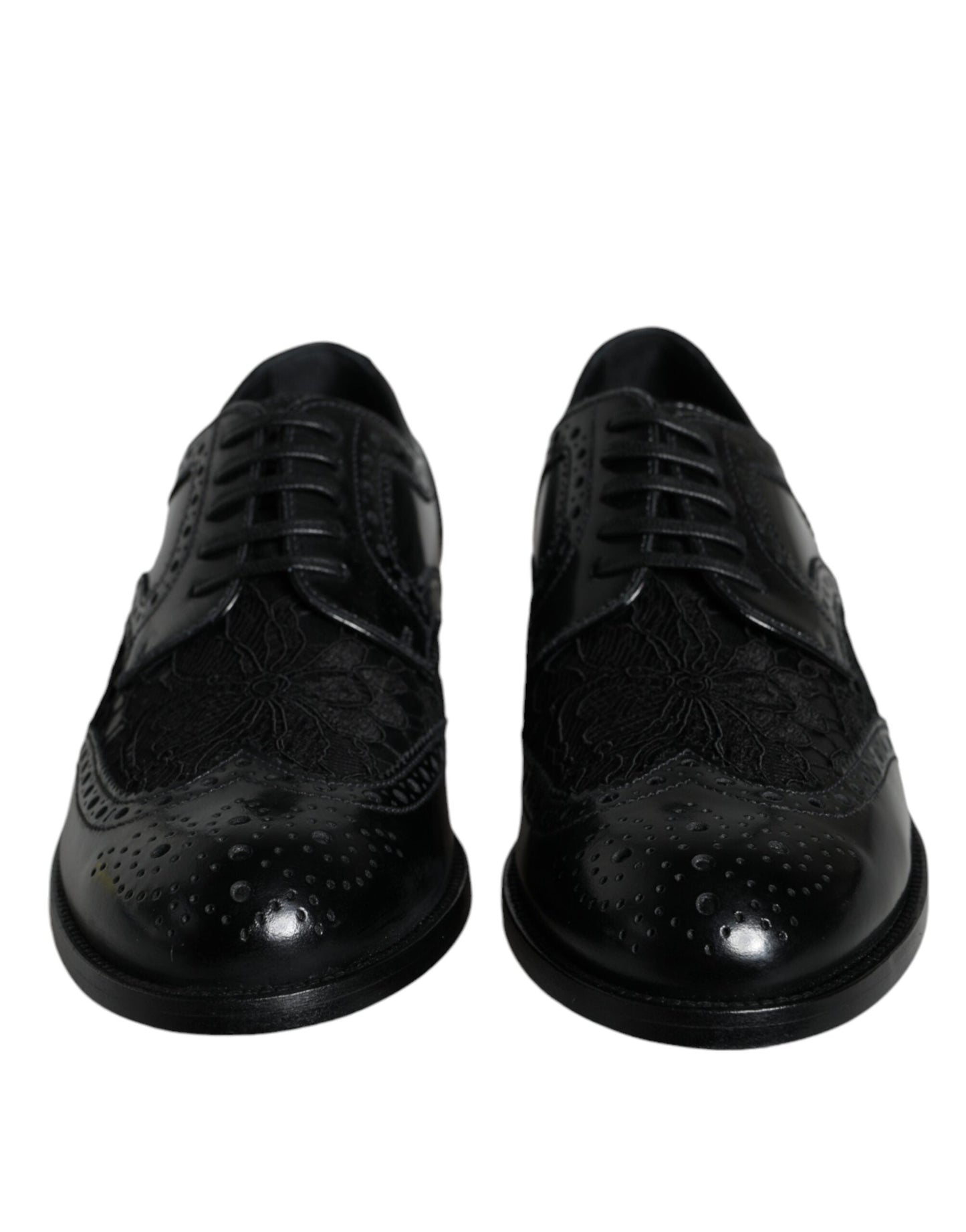 Dolce & Gabbana Black Leather Floral Lace Dress Formal Women's Shoes