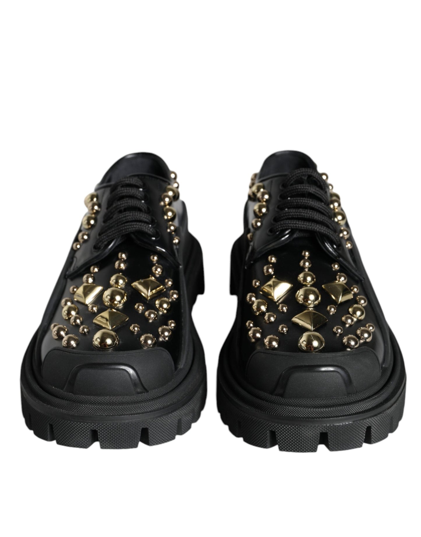 Dolce & Gabbana Black Leather Trekking Derby Embellished  Shoes