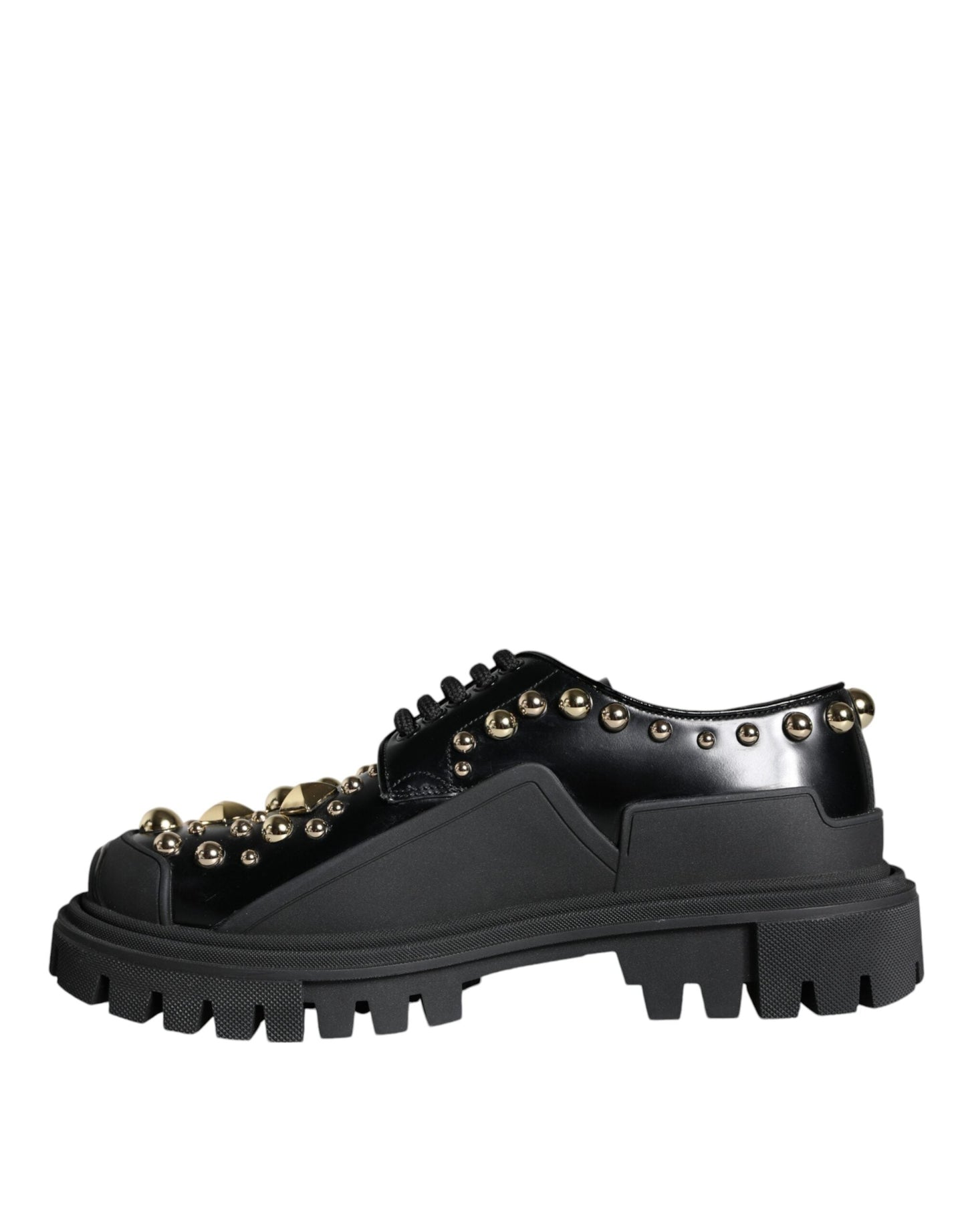 Dolce & Gabbana Black Leather Trekking Derby Embellished  Shoes