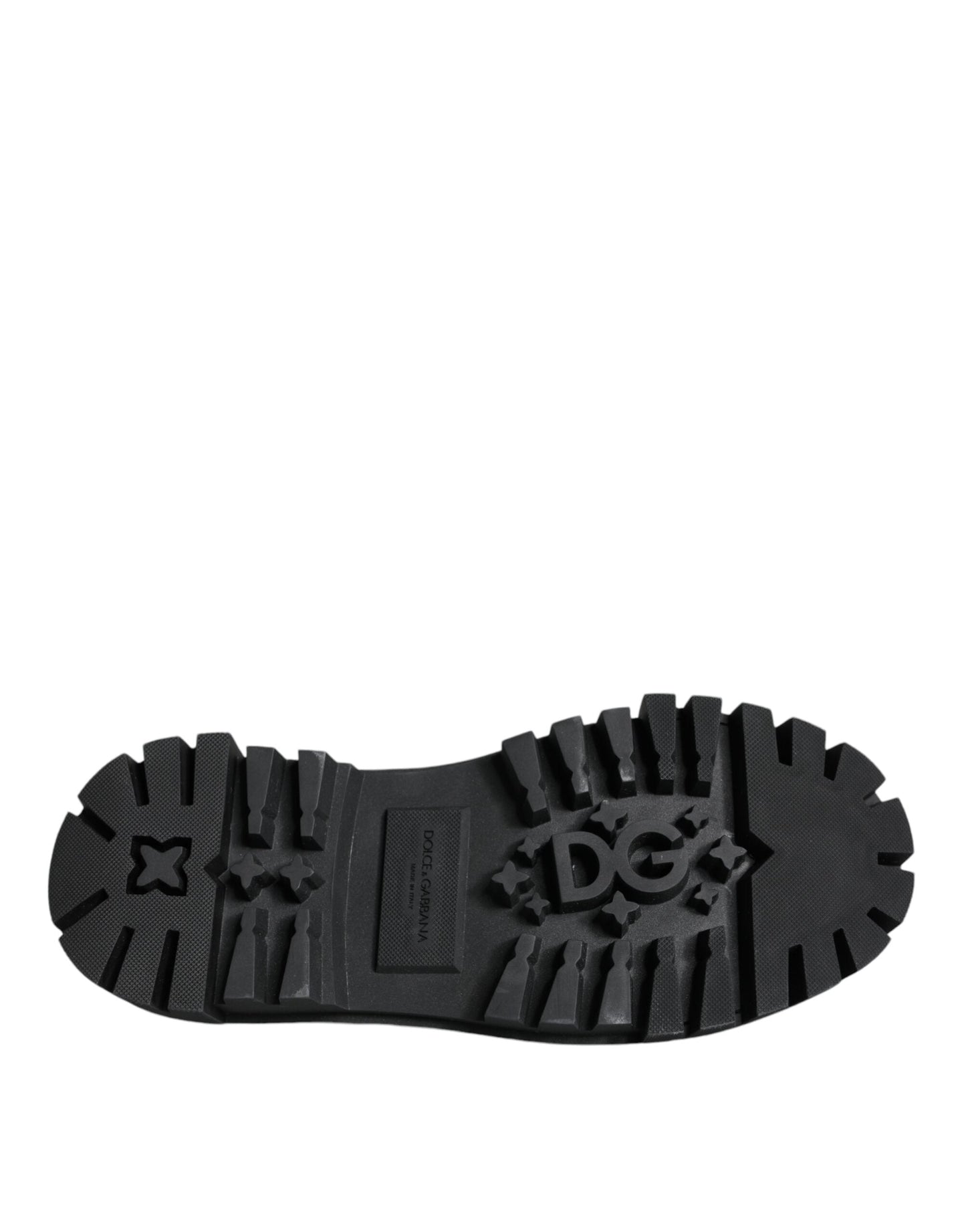 Dolce & Gabbana Black Leather Trekking Derby Embellished  Shoes