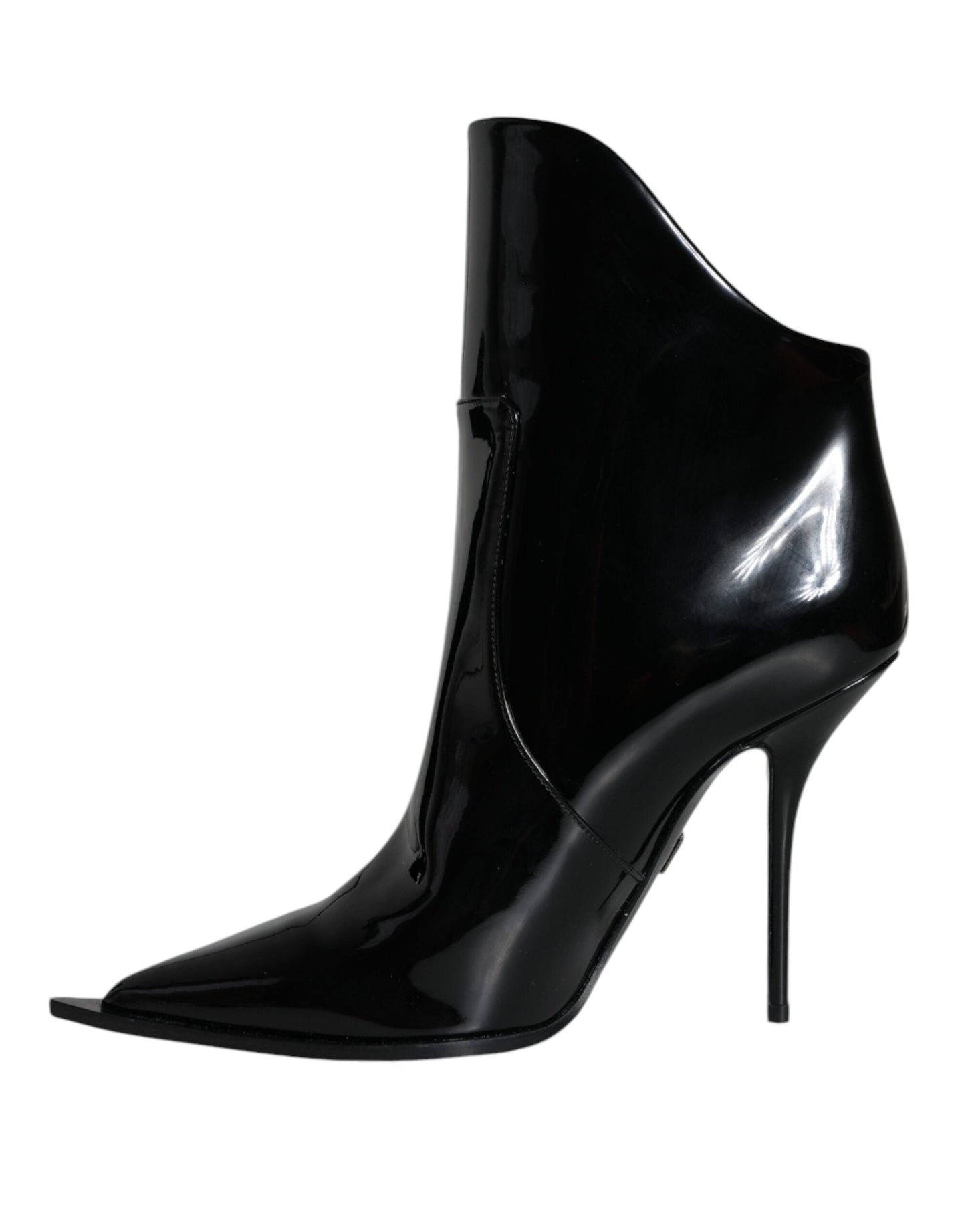 Dolce & Gabbana Black Patent Leather Pointed Ankle Boots Women's Shoes