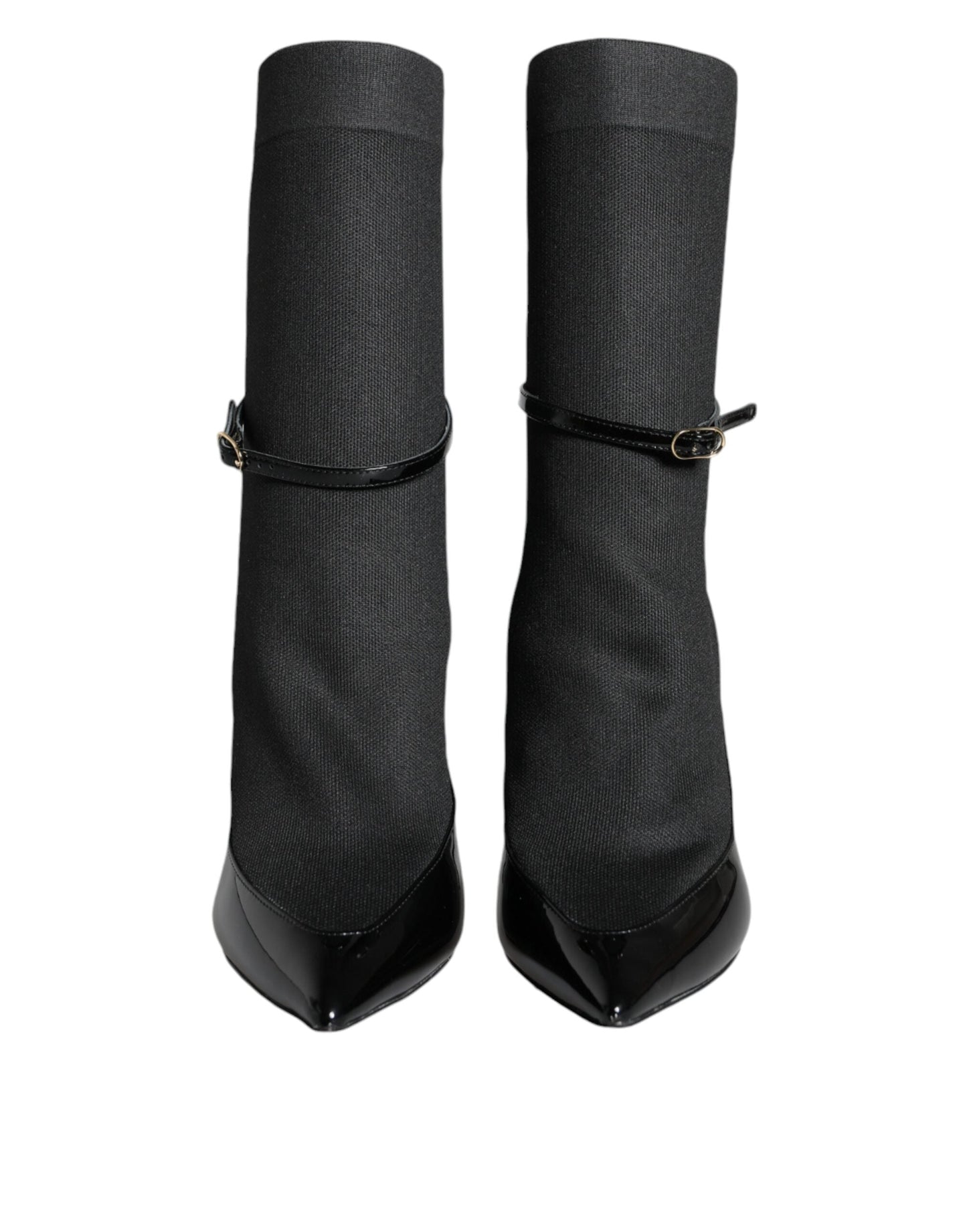 Dolce & Gabbana Black Leather Stilettos Booties Socks Women's Shoes