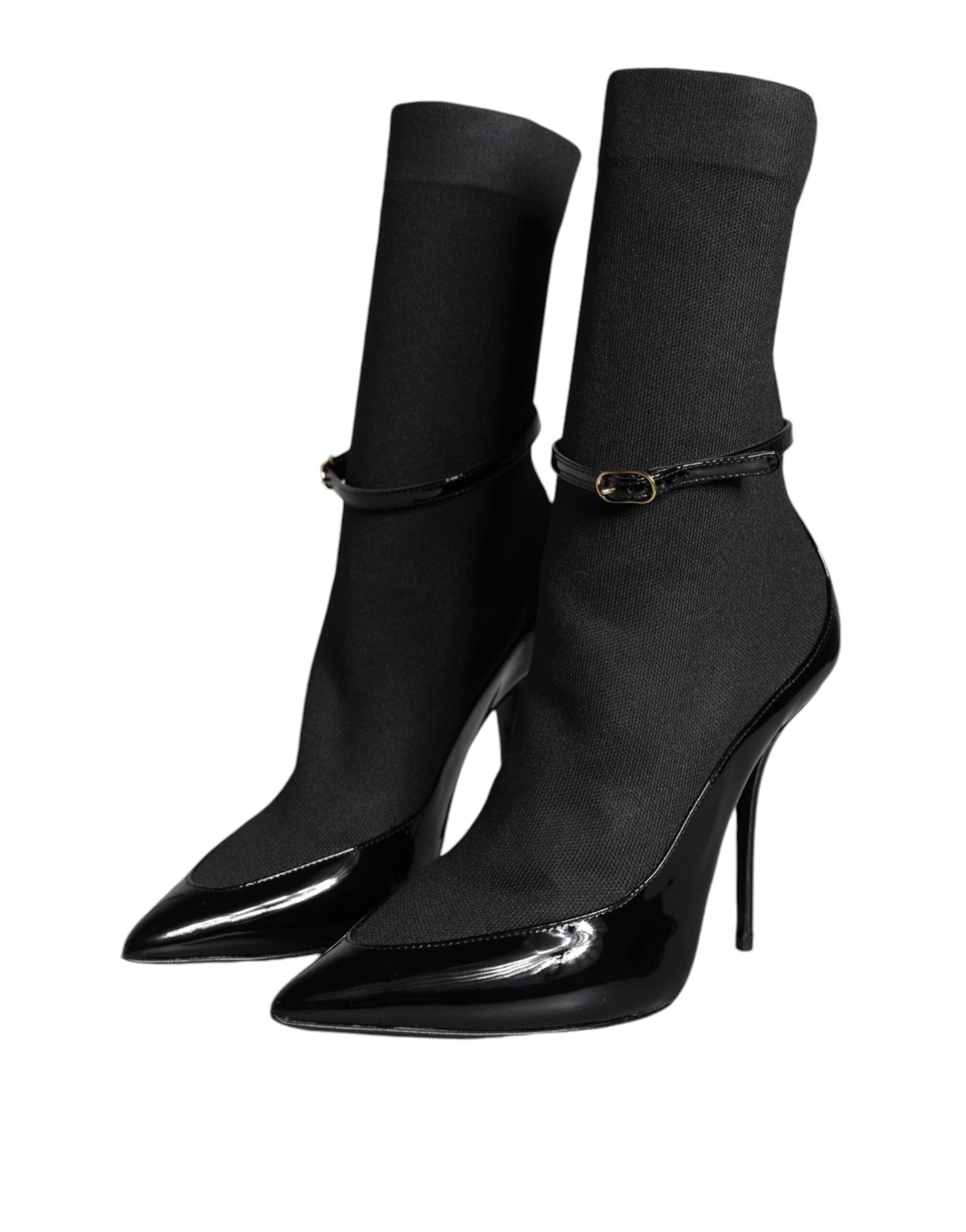 Dolce & Gabbana Black Leather Stilettos Booties Socks Women's Shoes