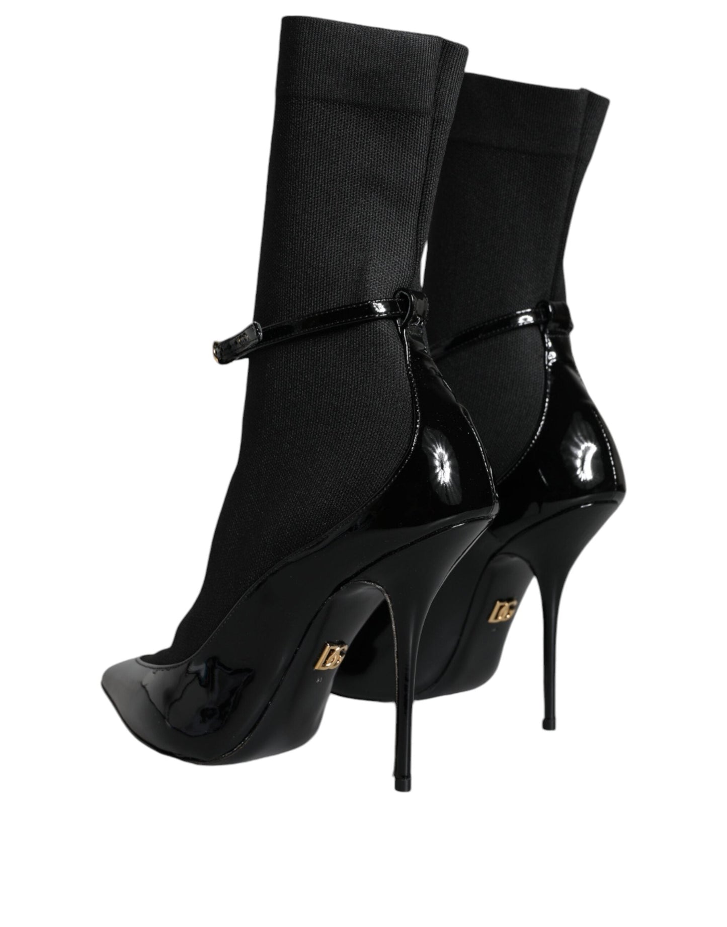 Dolce & Gabbana Black Leather Stilettos Booties Socks Women's Shoes