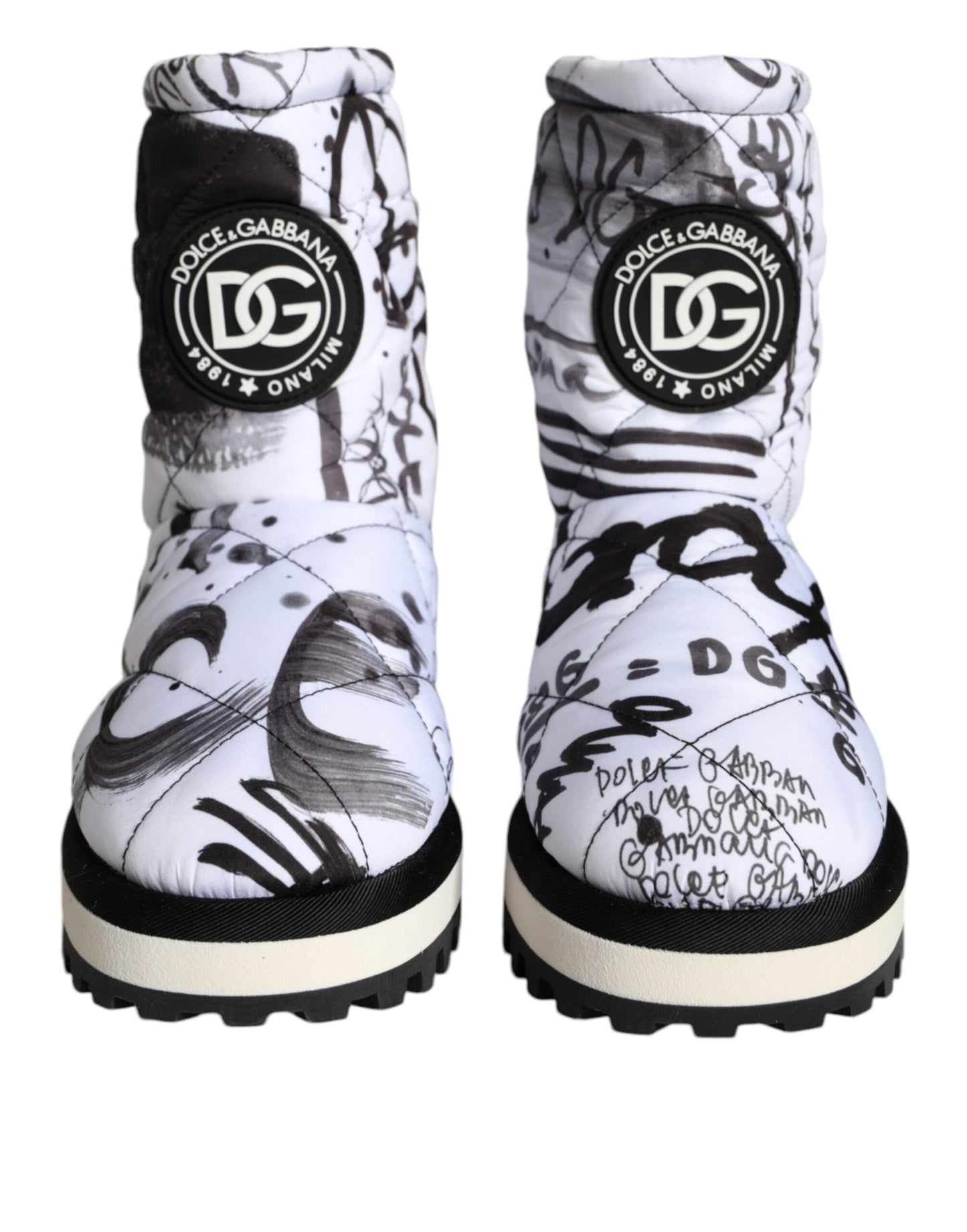 Dolce & Gabbana White Padded Logo Print Mid Calf Boots Women's Shoes