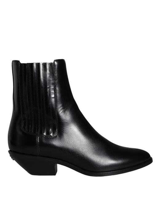 Dolce & Gabbana Black Leather Ankle Boots Booties Women's Shoes (Pre-Owned)