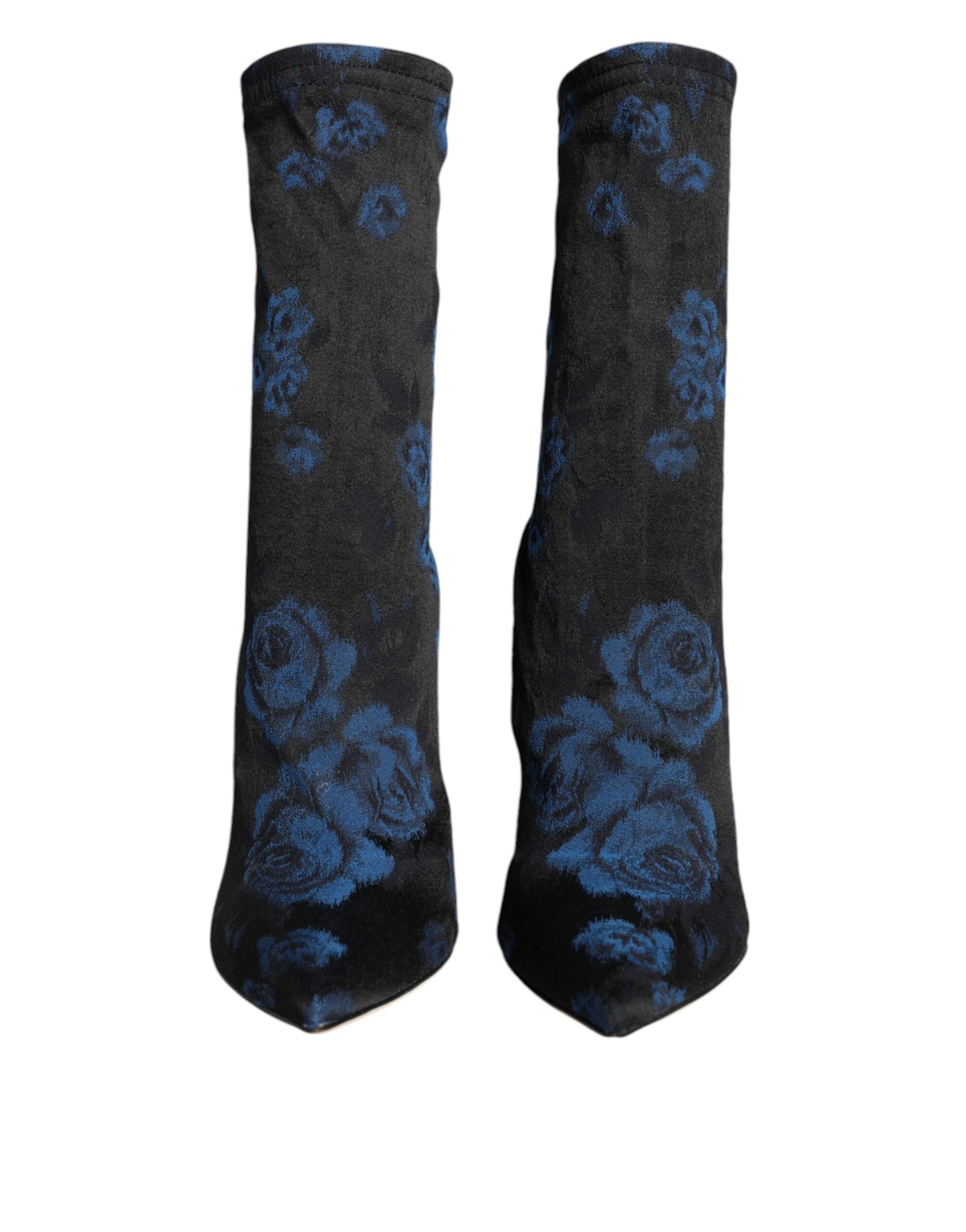 Dolce & Gabbana Black Floral Stretch Mid Calf Boots Women's Shoes