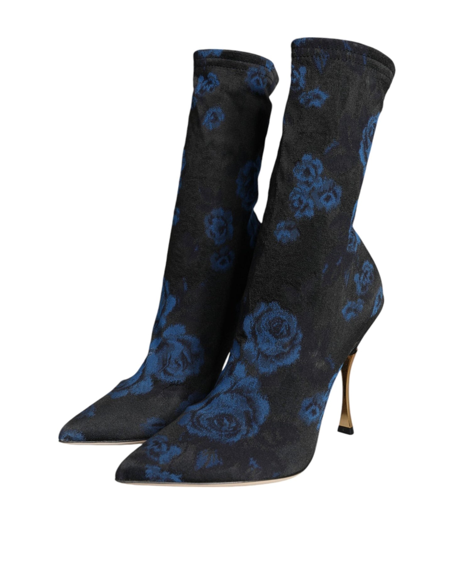 Dolce & Gabbana Black Floral Stretch Mid Calf Boots Women's Shoes