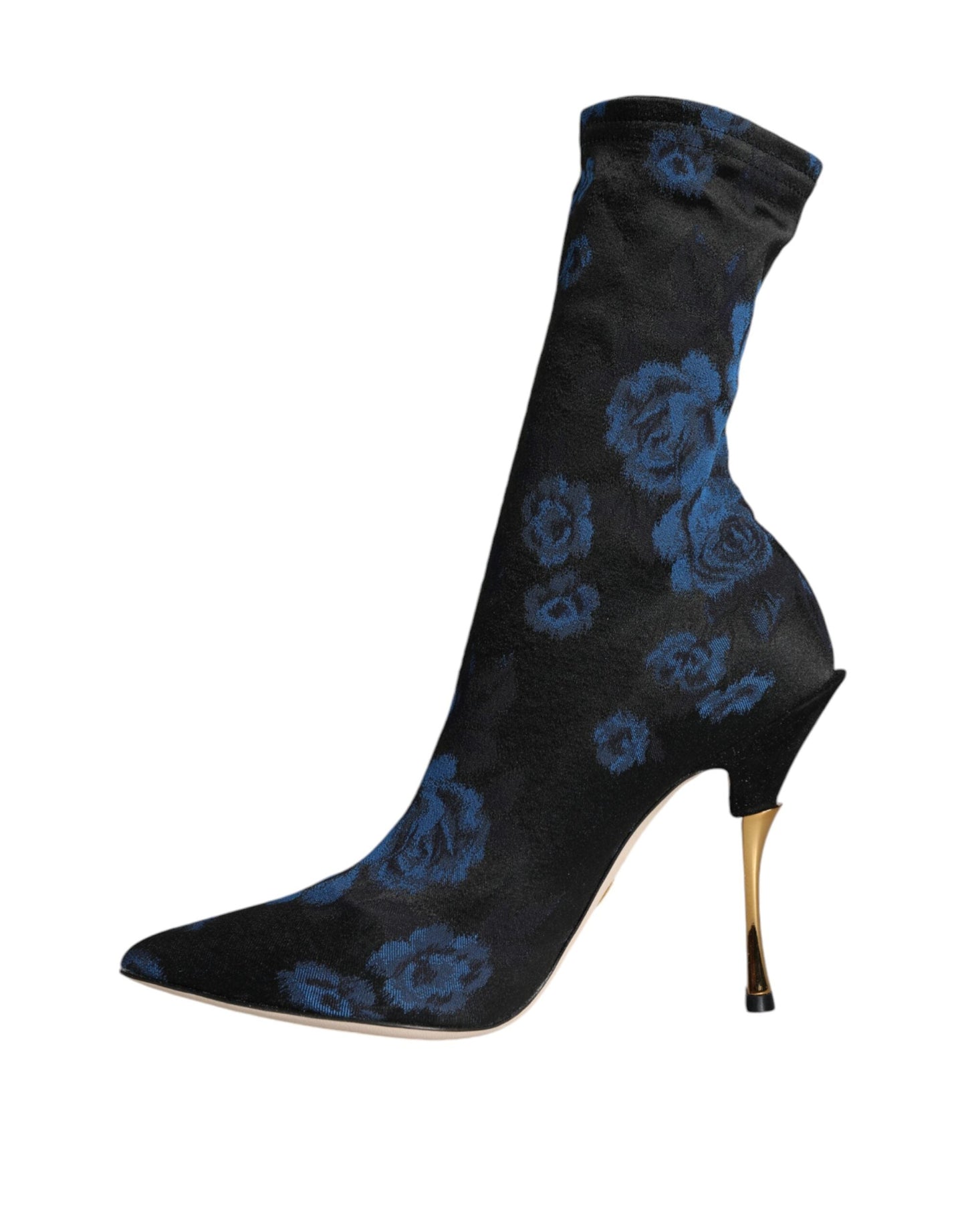 Dolce & Gabbana Black Floral Stretch Mid Calf Boots Women's Shoes