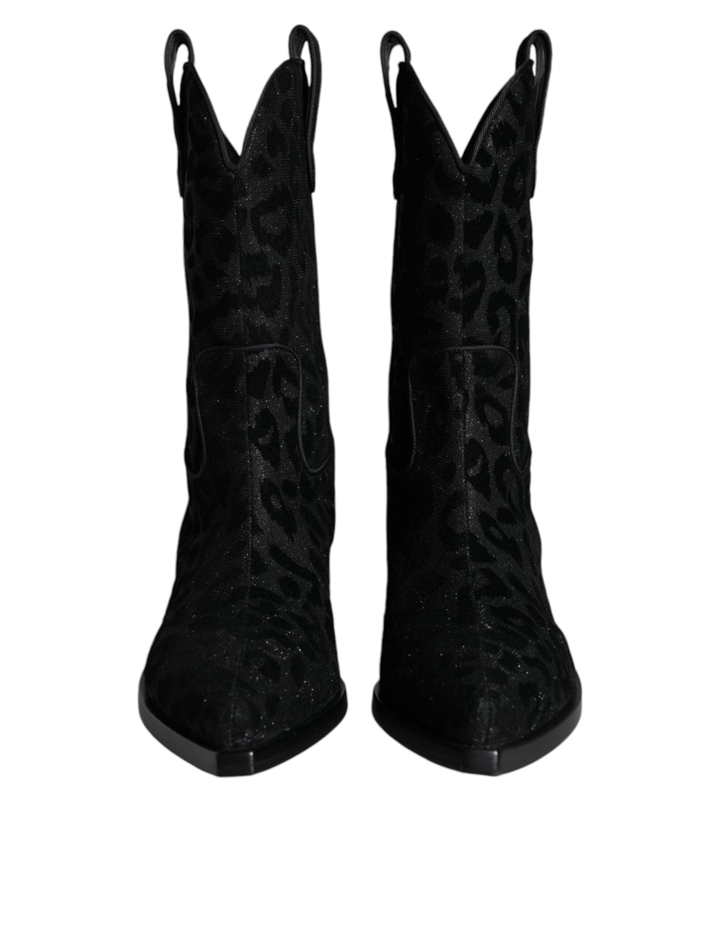 Dolce & Gabbana Black Gray Leopard Cowboy Boots Women's Shoes