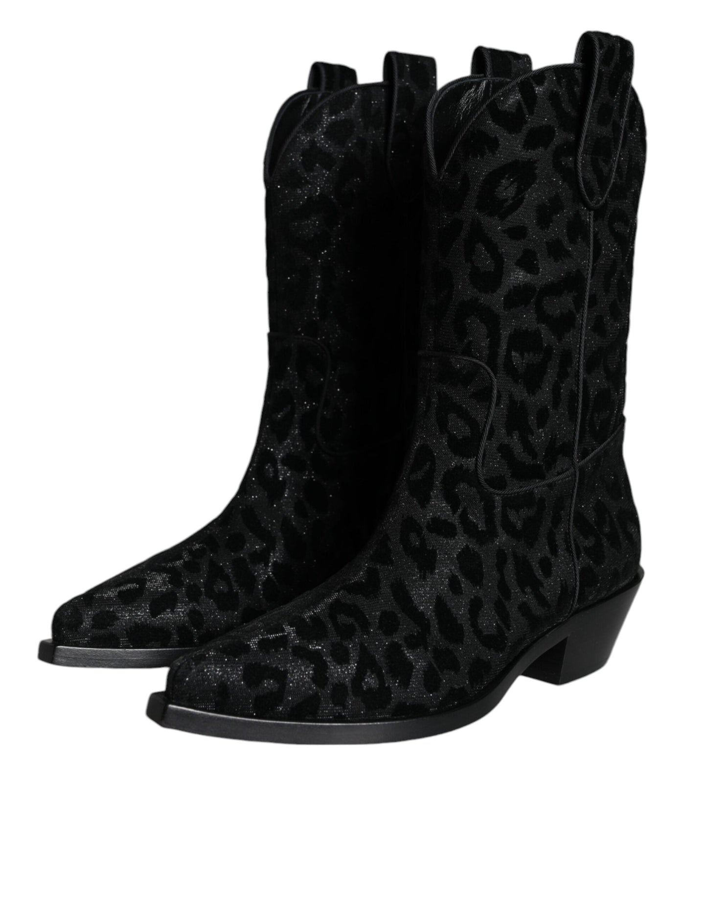 Dolce & Gabbana Black Gray Leopard Cowboy Boots Women's Shoes