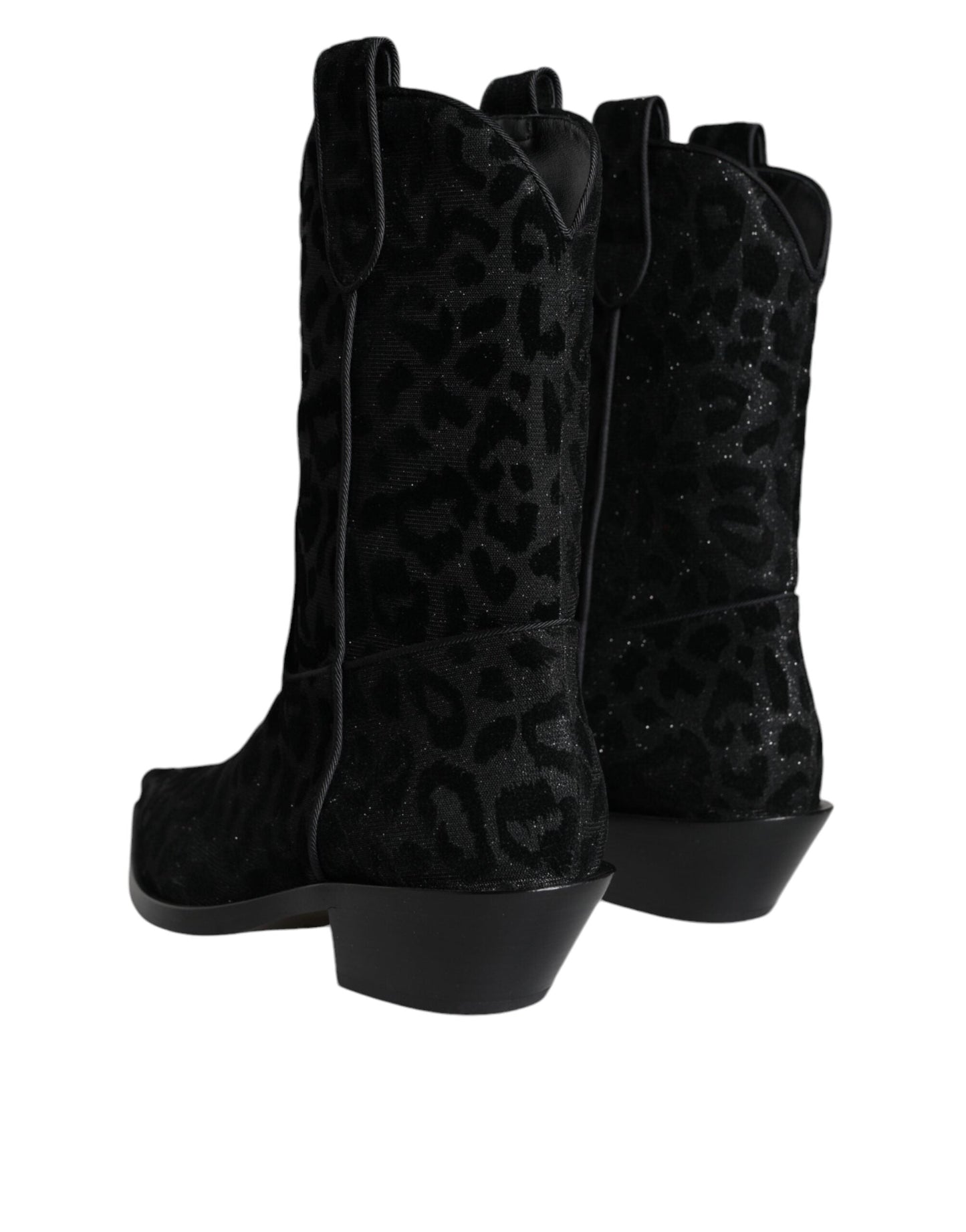 Dolce & Gabbana Black Gray Leopard Cowboy Boots Women's Shoes