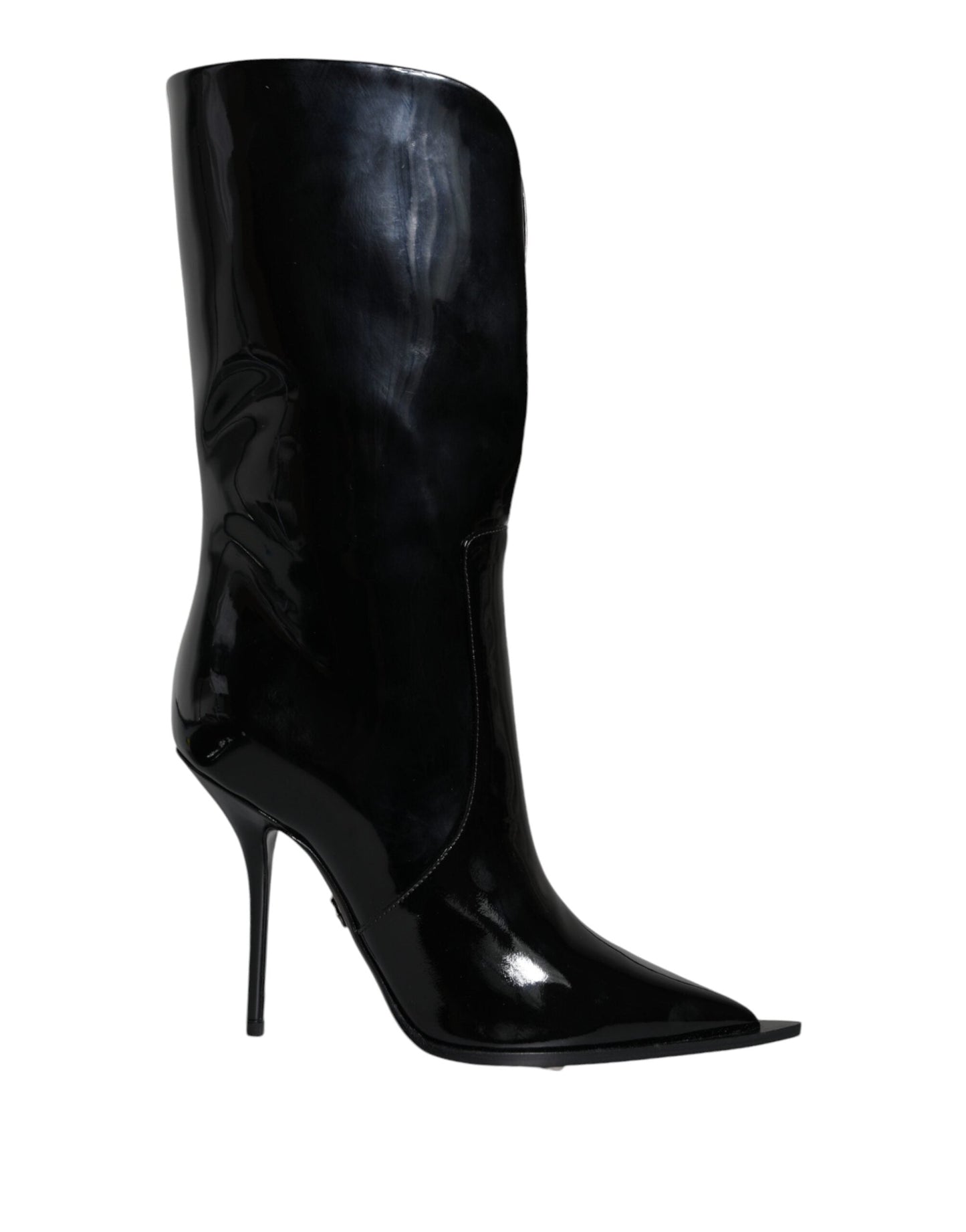 Dolce & Gabbana Black Patent Leather Mid Calf Boots Women's Shoes