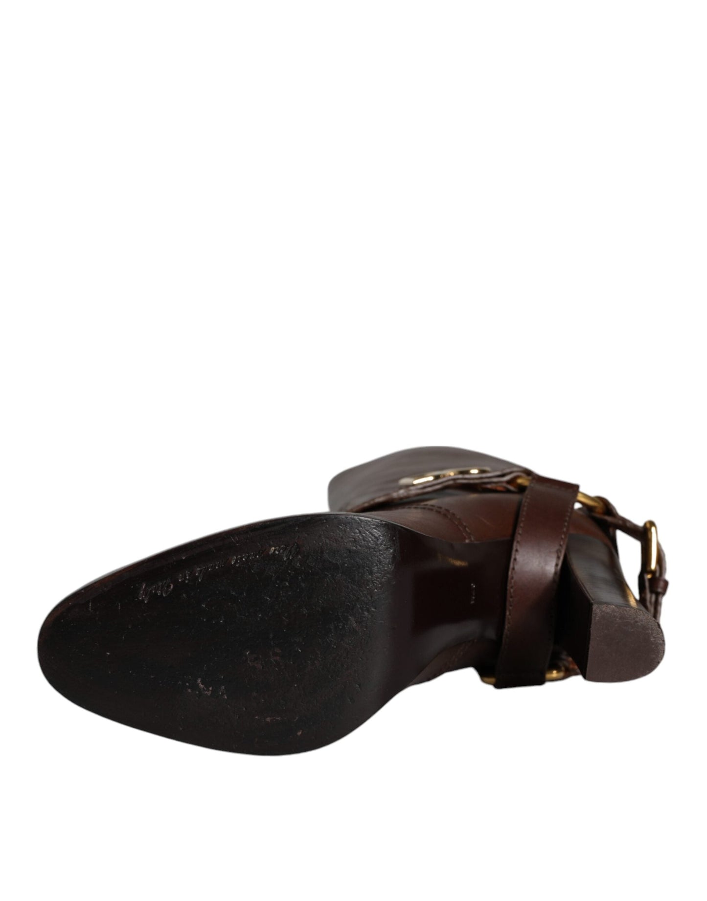 Dolce & Gabbana Brown Leather Gold Tone Logo High Boots Women's Shoes (Pre-Owned)