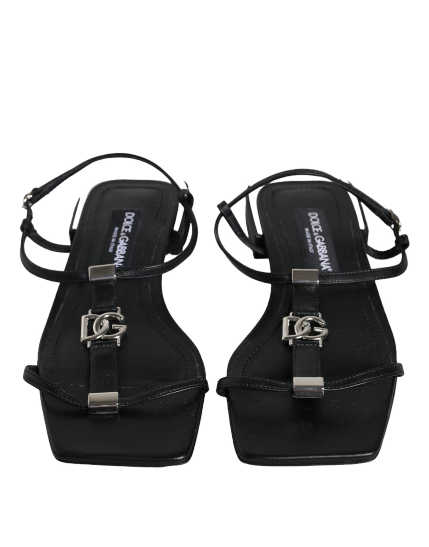 Dolce & Gabbana Black Leather Logo Ankle Strap Keira Sandals Women's Shoes (Pre-Owned)