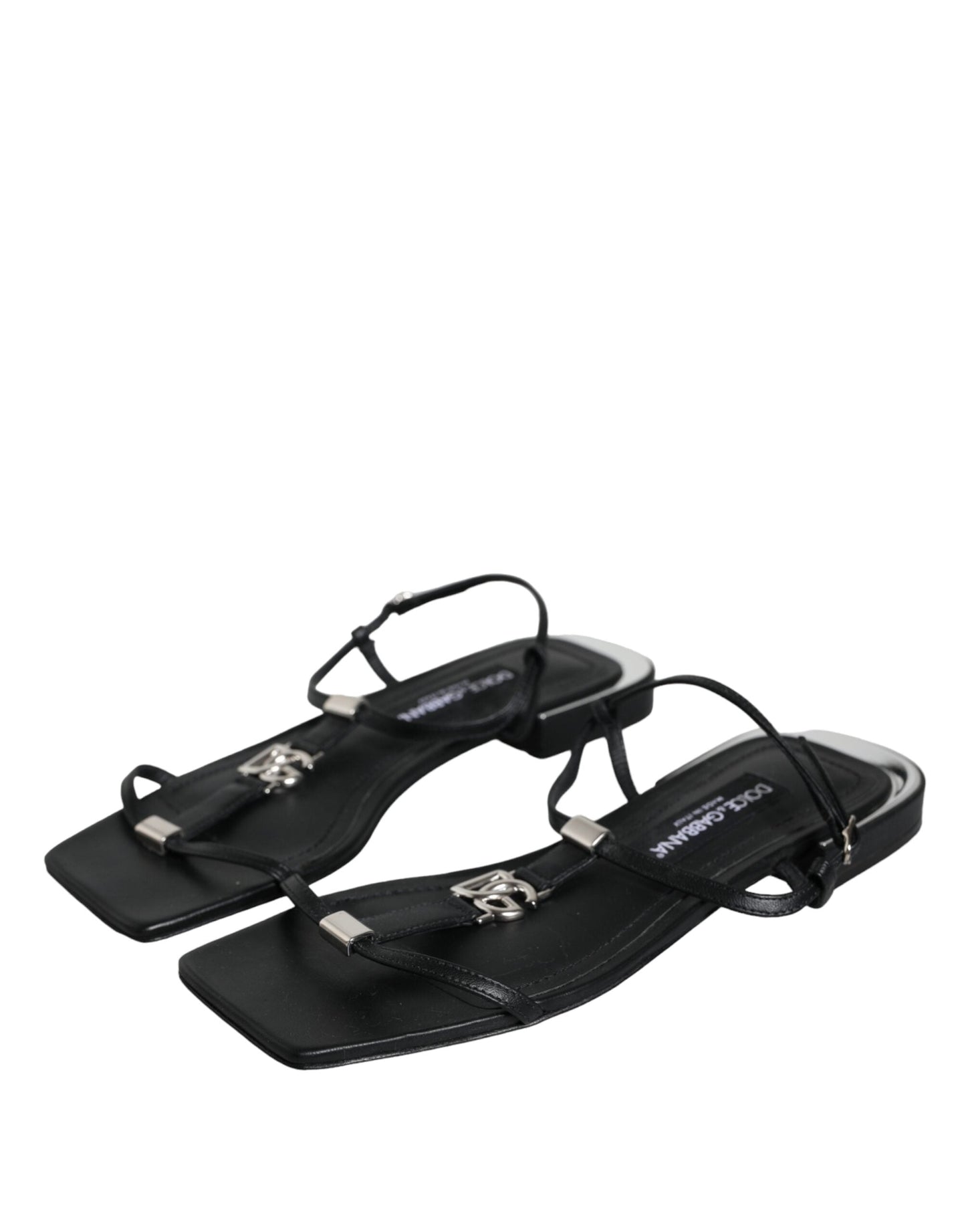 Dolce & Gabbana Black Leather Logo Ankle Strap Keira Sandals Women's Shoes (Pre-Owned)