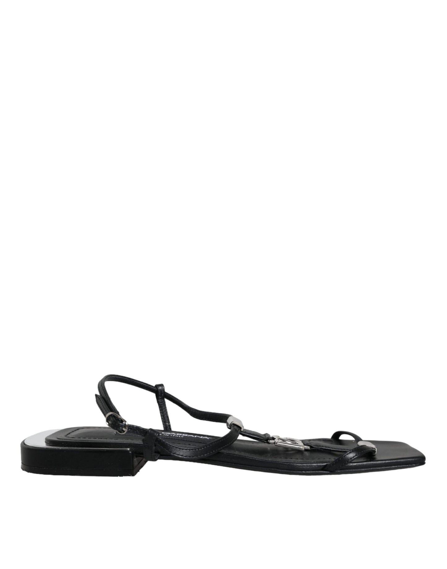 Dolce & Gabbana Black Leather Logo Ankle Strap Keira Sandals Women's Shoes (Pre-Owned)