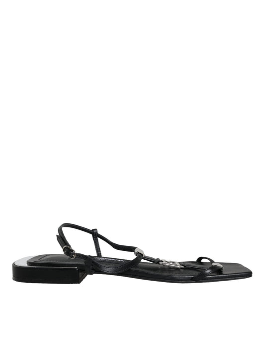 Dolce & Gabbana Black Leather Logo Ankle Strap Keira Sandals Women's Shoes (Pre-Owned)
