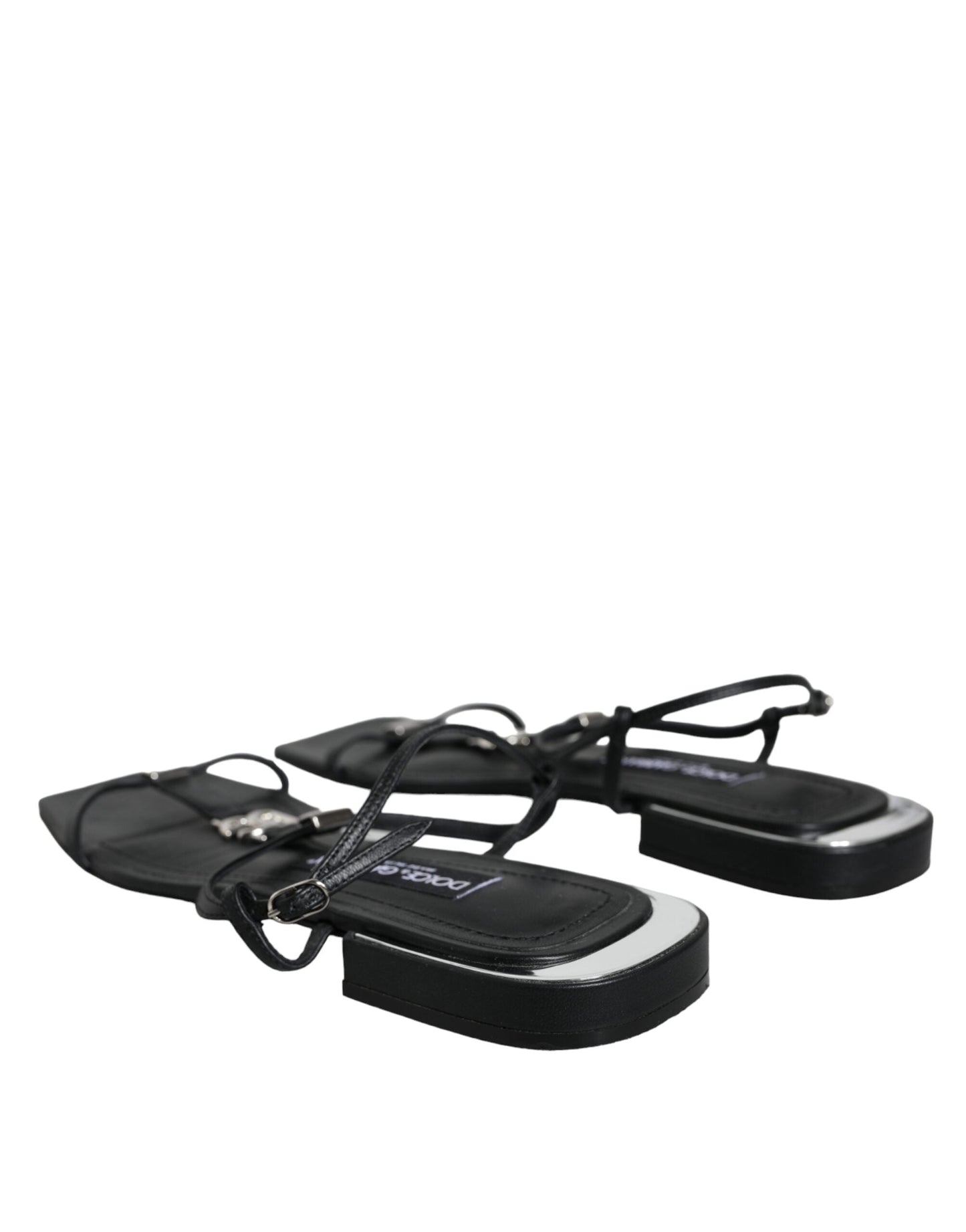 Dolce & Gabbana Black Leather Logo Ankle Strap Keira Sandals Women's Shoes (Pre-Owned)