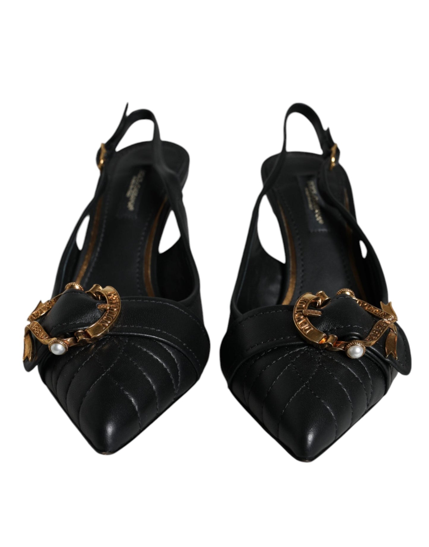 Dolce & Gabbana Black Devotion Leather Heels Slingback  Shoes (Pre-Owned)