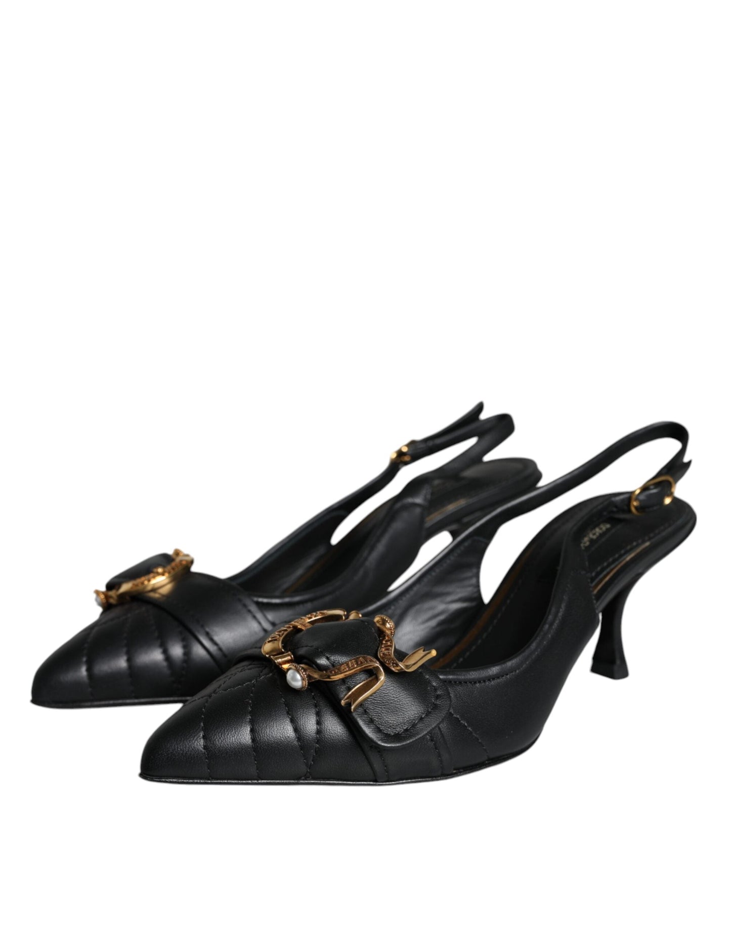 Dolce & Gabbana Black Devotion Leather Heels Slingback  Shoes (Pre-Owned)