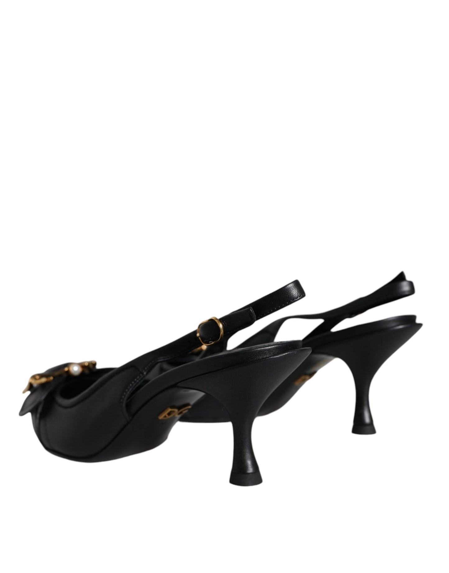 Dolce & Gabbana Black Devotion Leather Heels Slingback  Shoes (Pre-Owned)