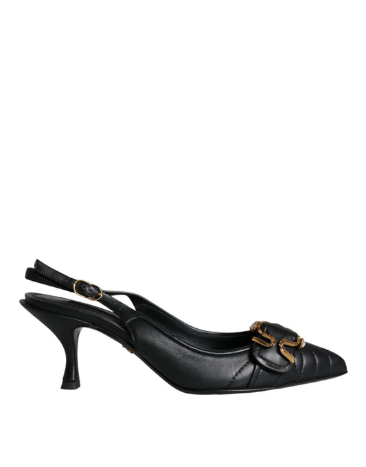 Dolce & Gabbana Black Devotion Leather Heels Slingback  Shoes (Pre-Owned)