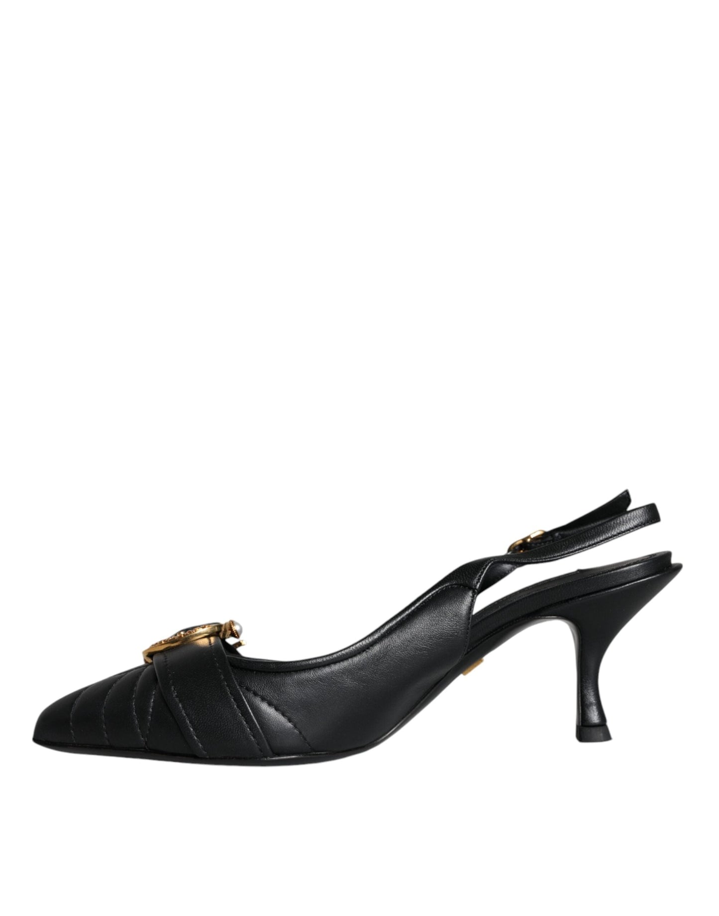Dolce & Gabbana Black Devotion Leather Heels Slingback  Shoes (Pre-Owned)