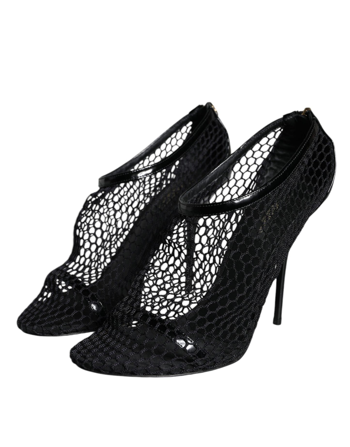 Dolce & Gabbana Black Mesh Leather Heels Keira Sandals Women's Shoes (Pre-Owned)