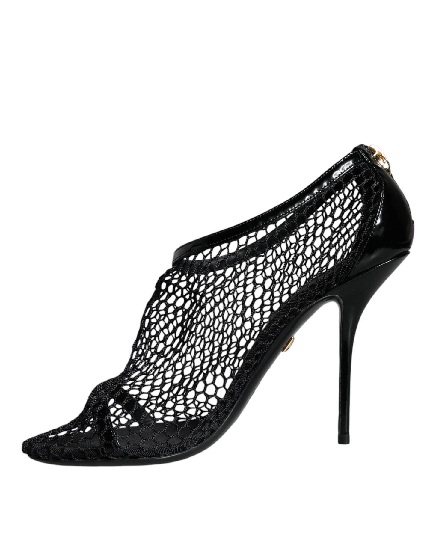 Dolce & Gabbana Black Mesh Leather Heels Keira Sandals Women's Shoes (Pre-Owned)