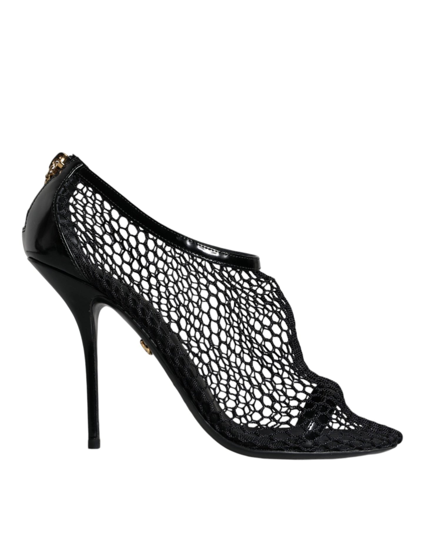 Dolce & Gabbana Black Mesh Leather Heels Keira Sandals Women's Shoes (Pre-Owned)