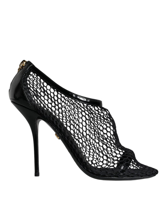 Dolce & Gabbana Black Mesh Leather Heels Keira Sandals Women's Shoes (Pre-Owned)