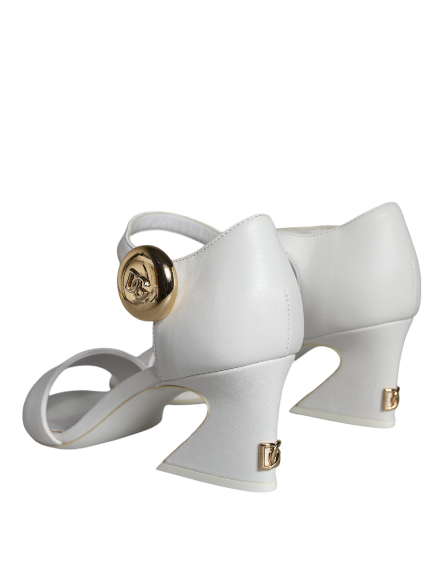 Dolce & Gabbana White Leather Heels Keira Sandals Women's Shoes