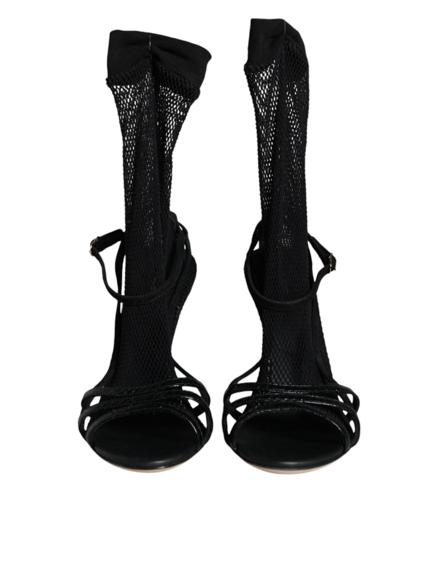 Dolce & Gabbana Black Mesh Stiletto Heels Sandals Women's Shoes
