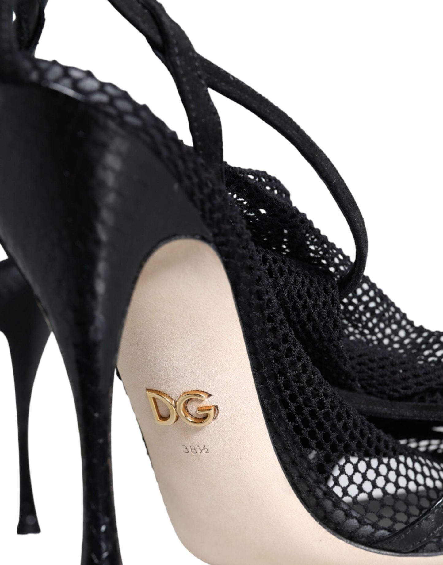 Dolce & Gabbana Black Mesh Stiletto Heels Sandals Women's Shoes