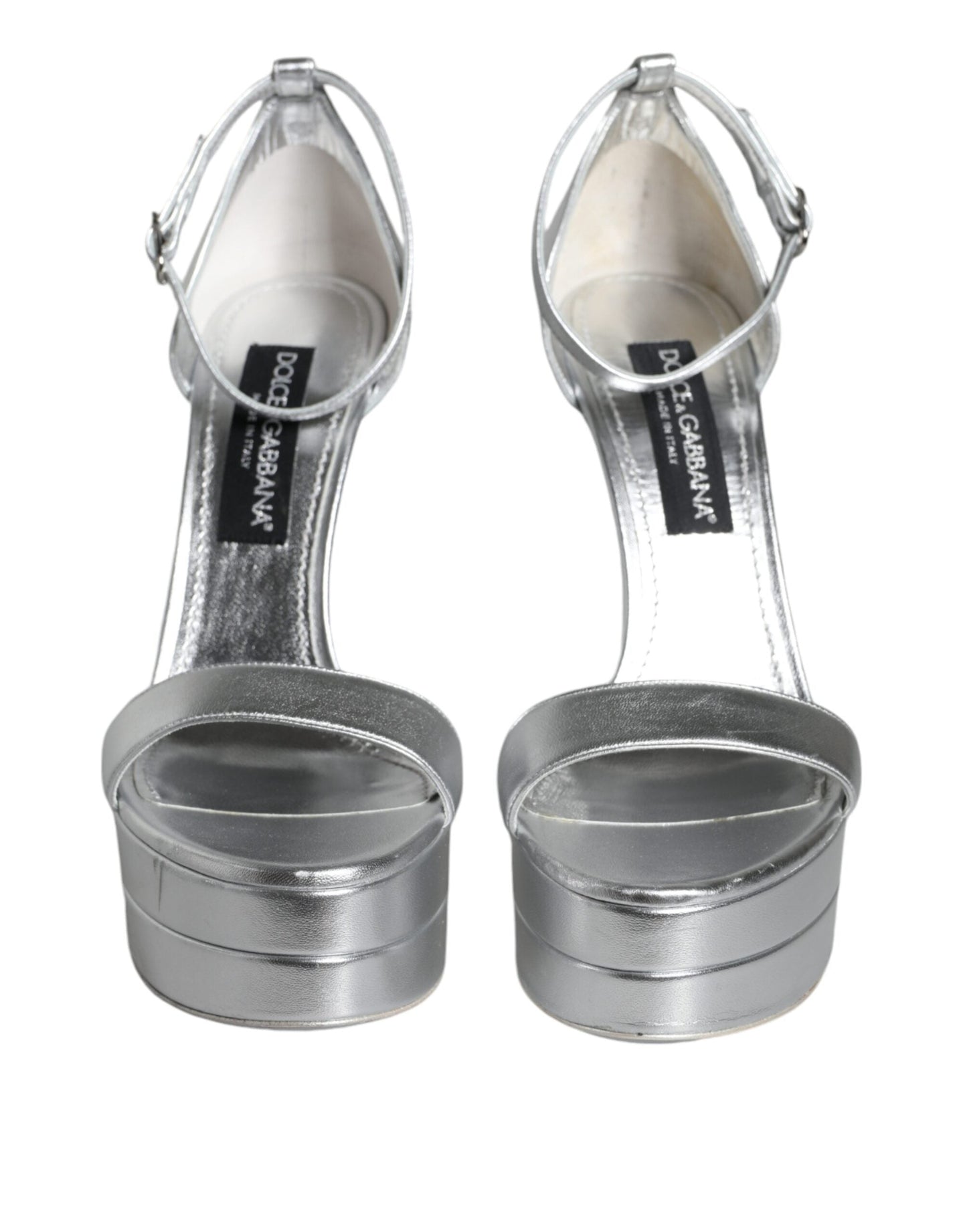 Dolce & Gabbana Silver Leather Platform Keira Sandals Women's Shoes (Pre-Owned)