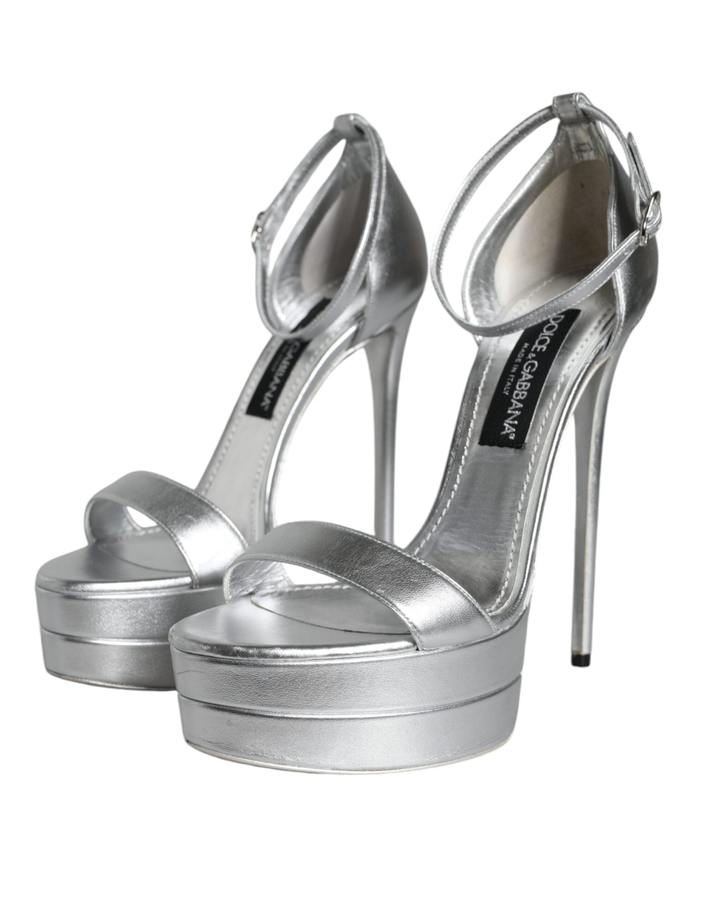 Dolce & Gabbana Silver Leather Platform Keira Sandals Women's Shoes (Pre-Owned)